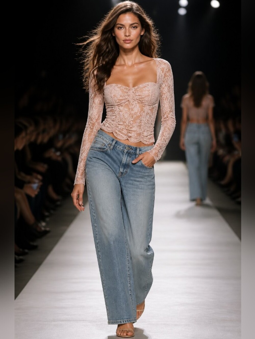 Madden Girl Blush Lace Long-Sleeve Bustier Top